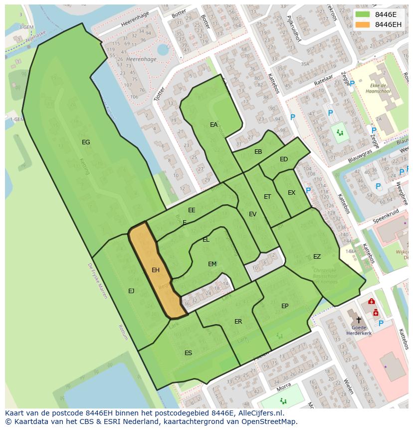 Afbeelding van het postcodegebied 8446 EH op de kaart.