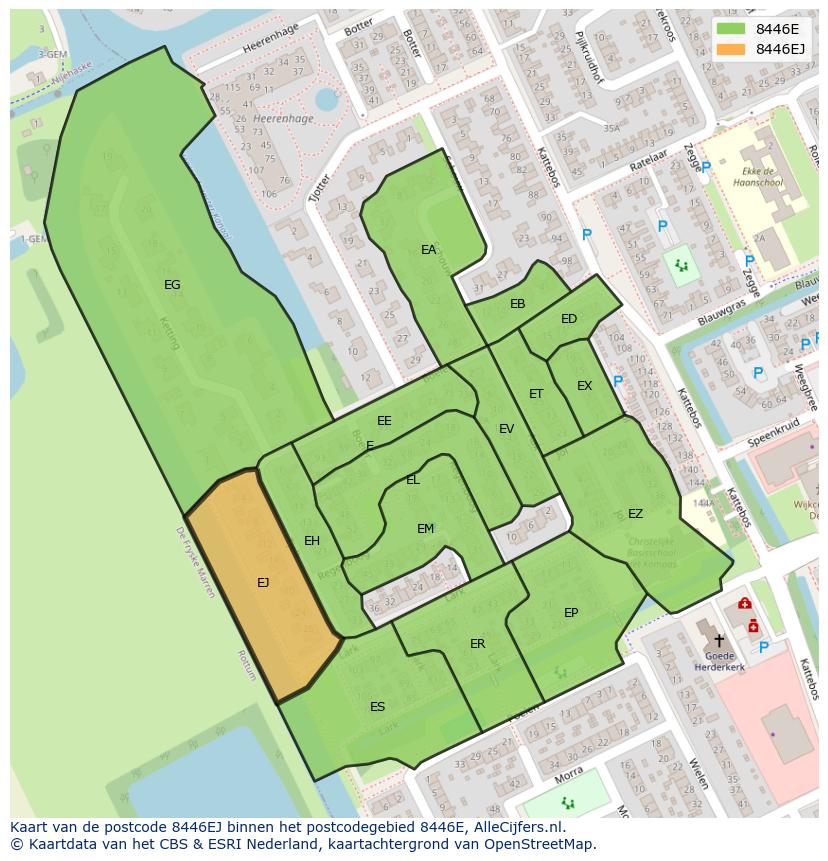 Afbeelding van het postcodegebied 8446 EJ op de kaart.