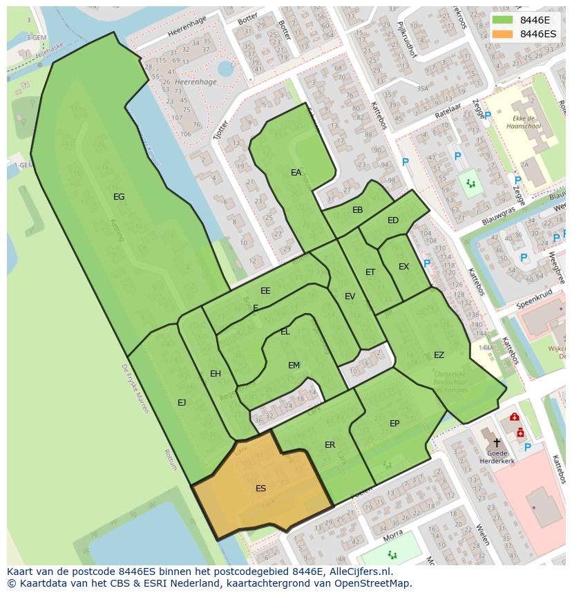 Afbeelding van het postcodegebied 8446 ES op de kaart.