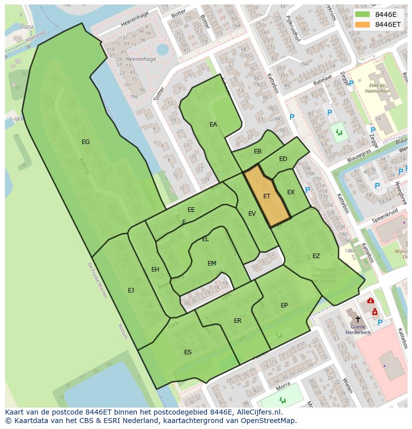Afbeelding van het postcodegebied 8446 ET op de kaart.