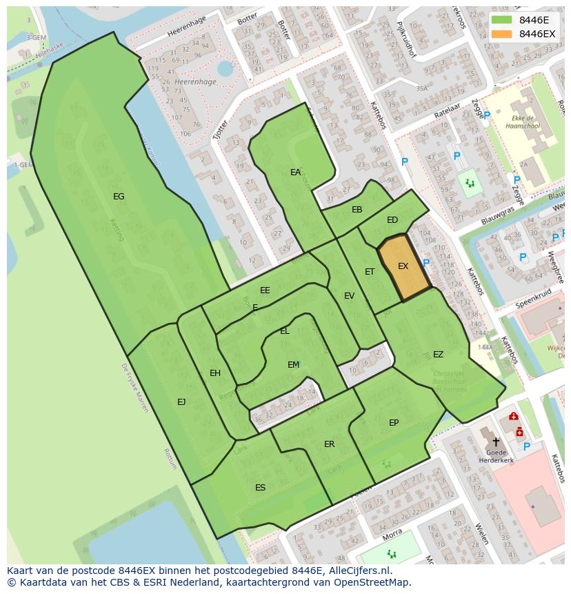 Afbeelding van het postcodegebied 8446 EX op de kaart.