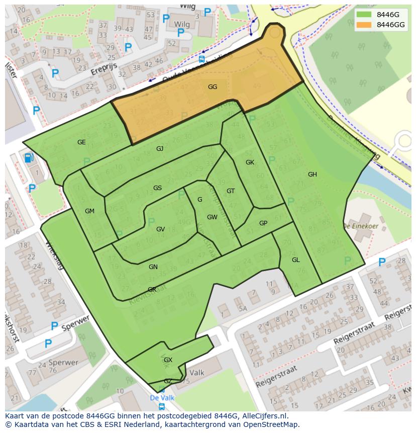 Afbeelding van het postcodegebied 8446 GG op de kaart.