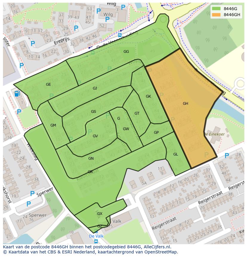 Afbeelding van het postcodegebied 8446 GH op de kaart.