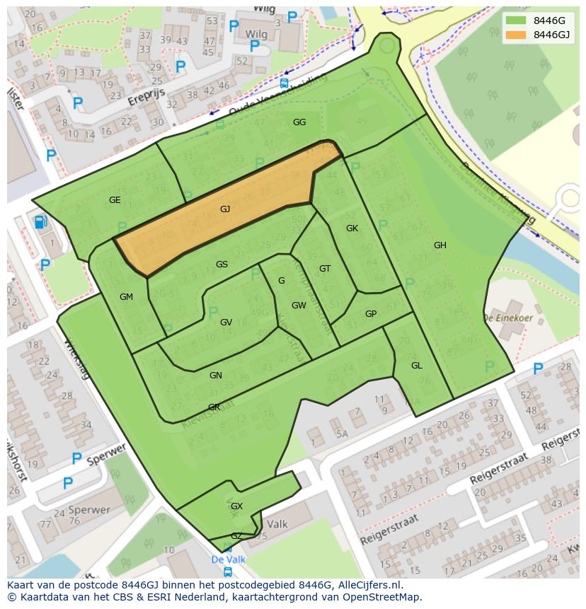 Afbeelding van het postcodegebied 8446 GJ op de kaart.