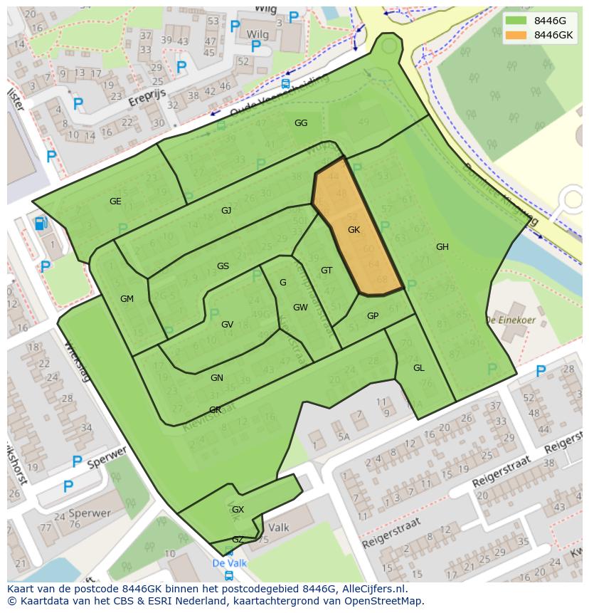 Afbeelding van het postcodegebied 8446 GK op de kaart.