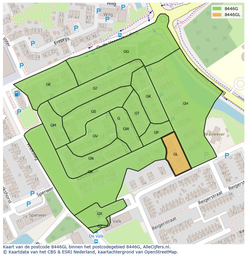 Afbeelding van het postcodegebied 8446 GL op de kaart.