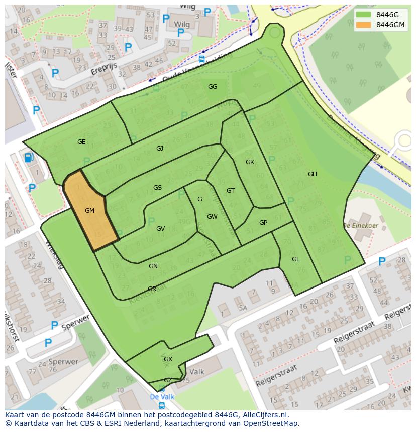Afbeelding van het postcodegebied 8446 GM op de kaart.