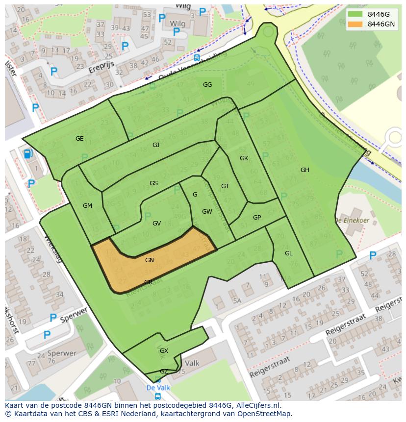 Afbeelding van het postcodegebied 8446 GN op de kaart.