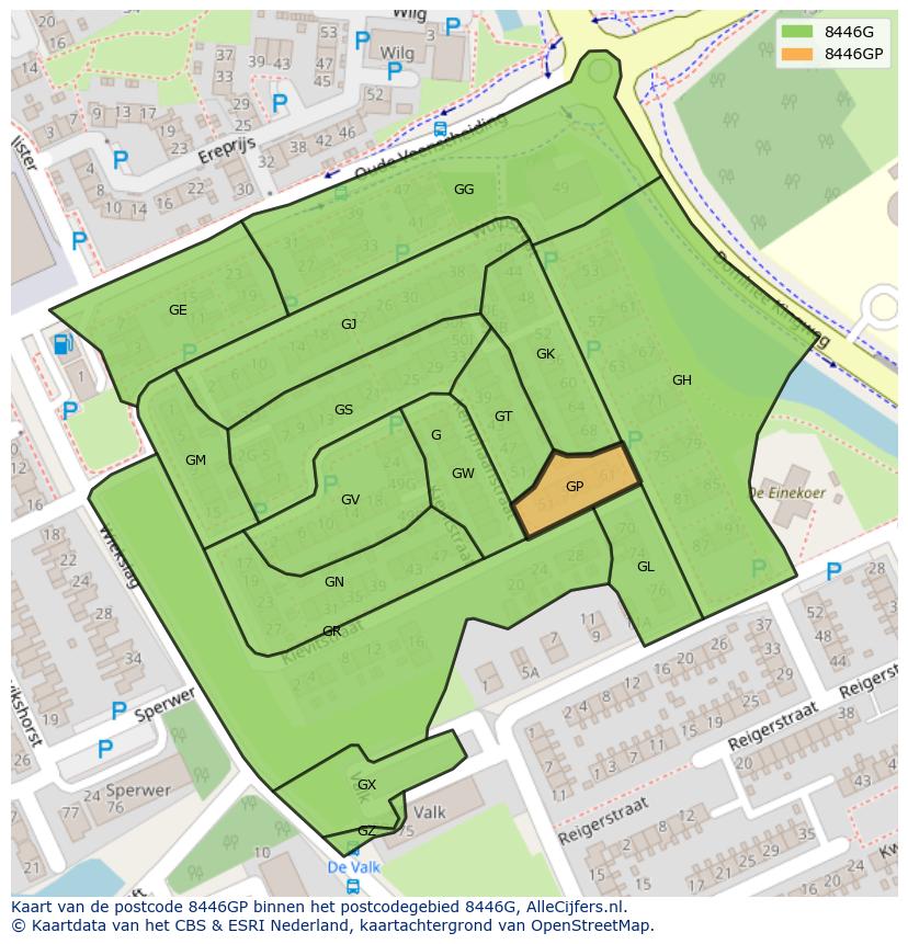 Afbeelding van het postcodegebied 8446 GP op de kaart.