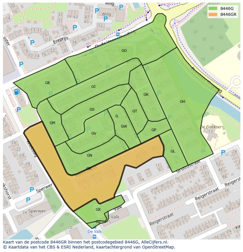 Afbeelding van het postcodegebied 8446 GR op de kaart.