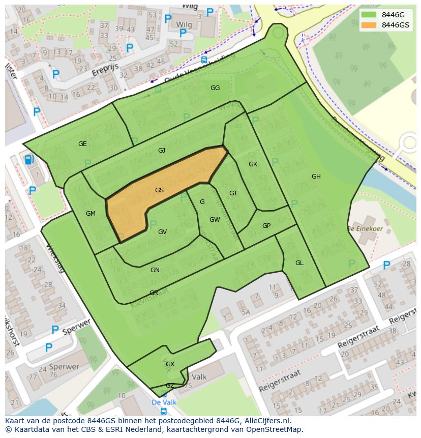 Afbeelding van het postcodegebied 8446 GS op de kaart.