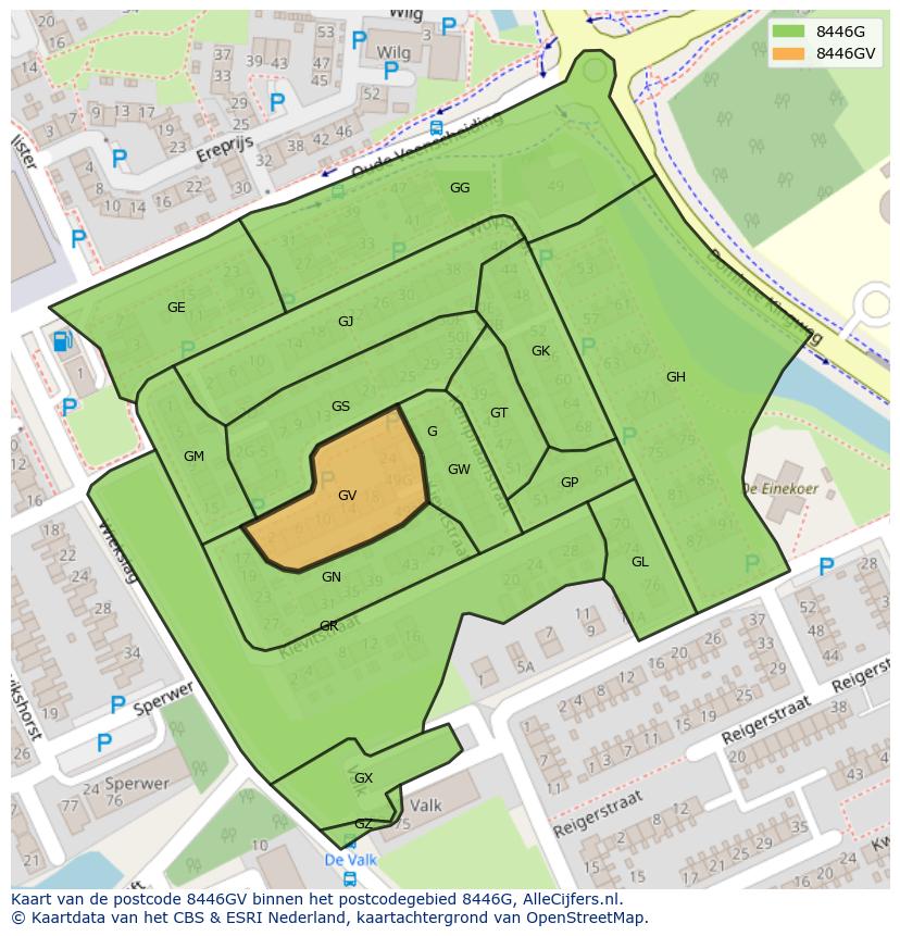 Afbeelding van het postcodegebied 8446 GV op de kaart.