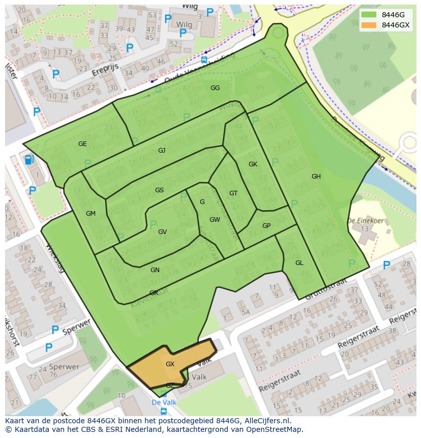Afbeelding van het postcodegebied 8446 GX op de kaart.