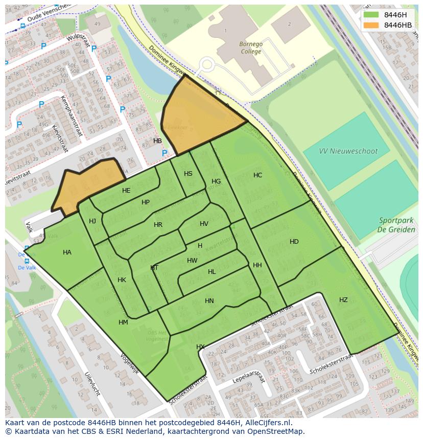 Afbeelding van het postcodegebied 8446 HB op de kaart.