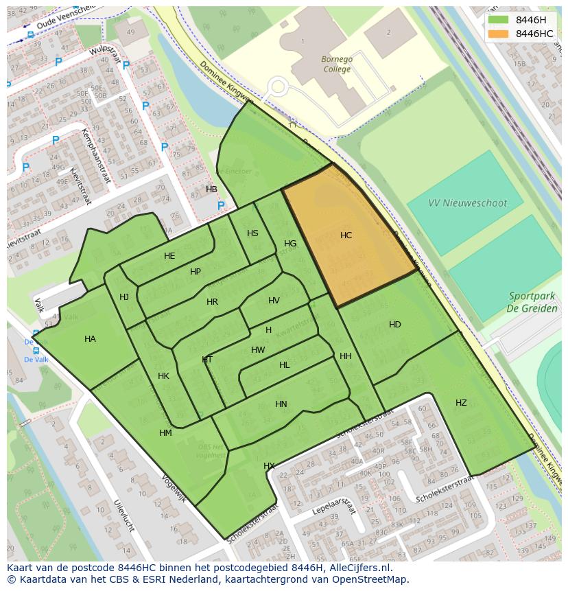 Afbeelding van het postcodegebied 8446 HC op de kaart.