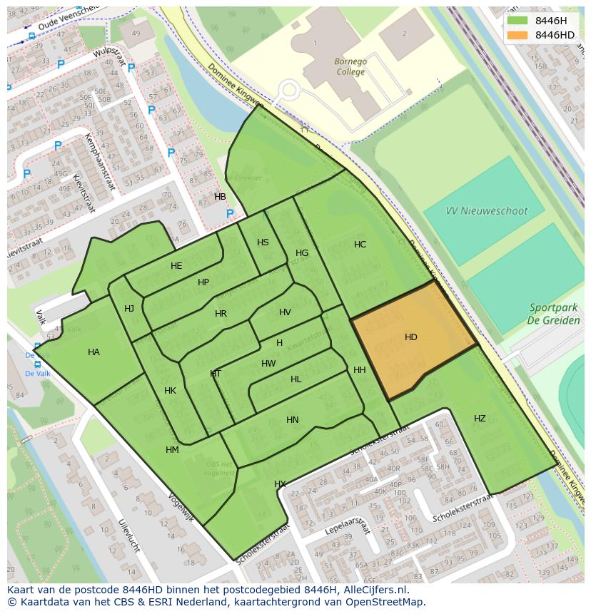 Afbeelding van het postcodegebied 8446 HD op de kaart.