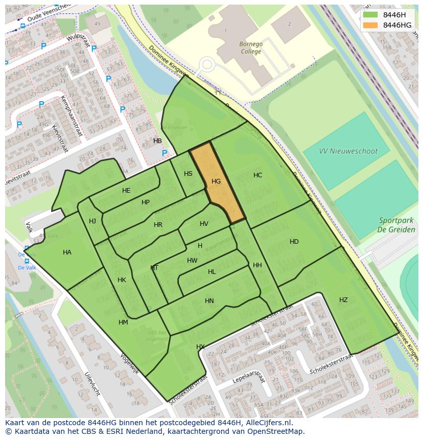 Afbeelding van het postcodegebied 8446 HG op de kaart.