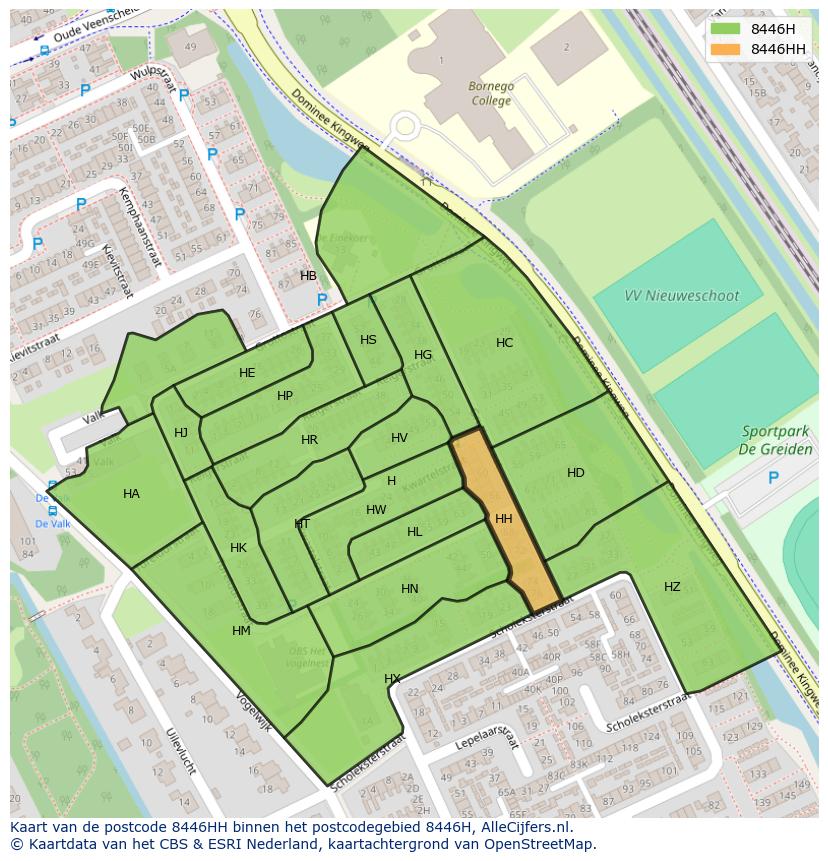 Afbeelding van het postcodegebied 8446 HH op de kaart.