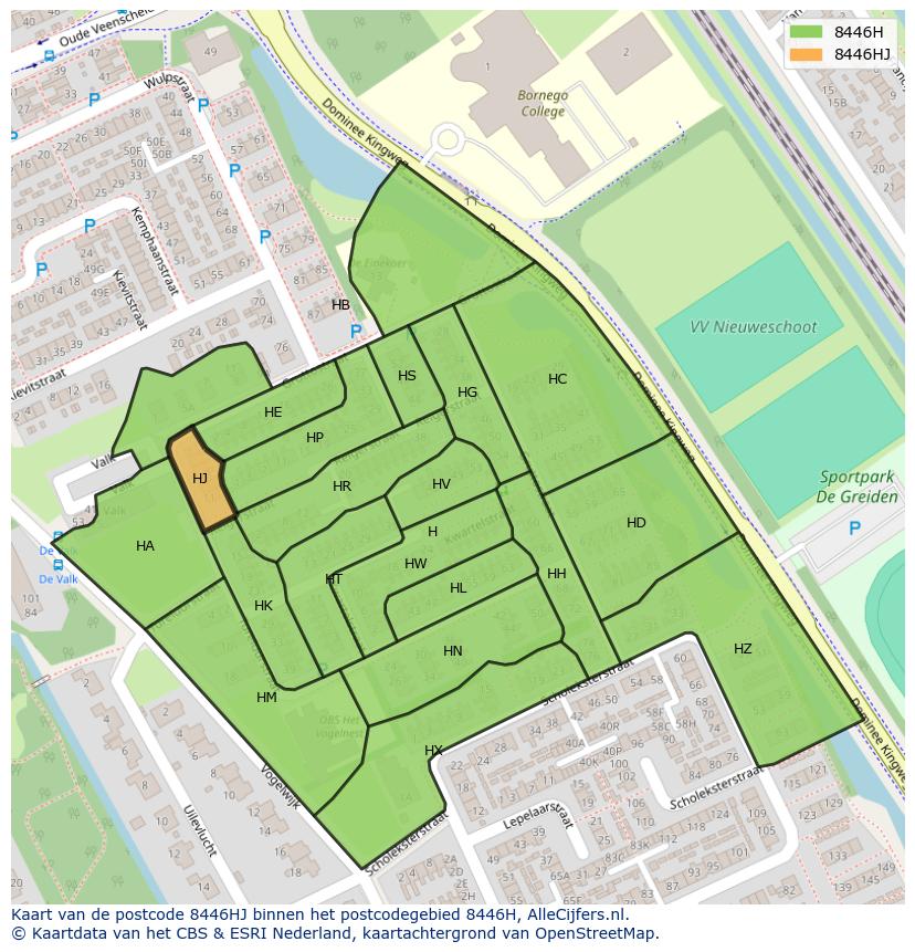 Afbeelding van het postcodegebied 8446 HJ op de kaart.