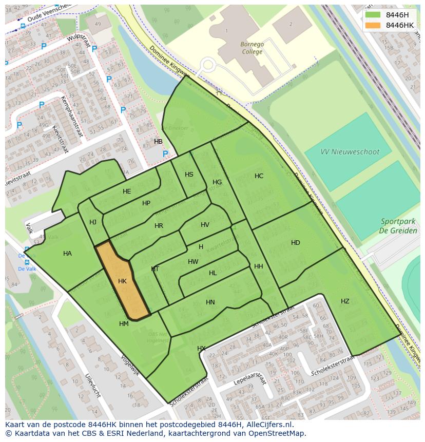 Afbeelding van het postcodegebied 8446 HK op de kaart.