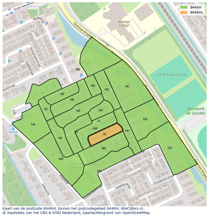 Afbeelding van het postcodegebied 8446 HL op de kaart.