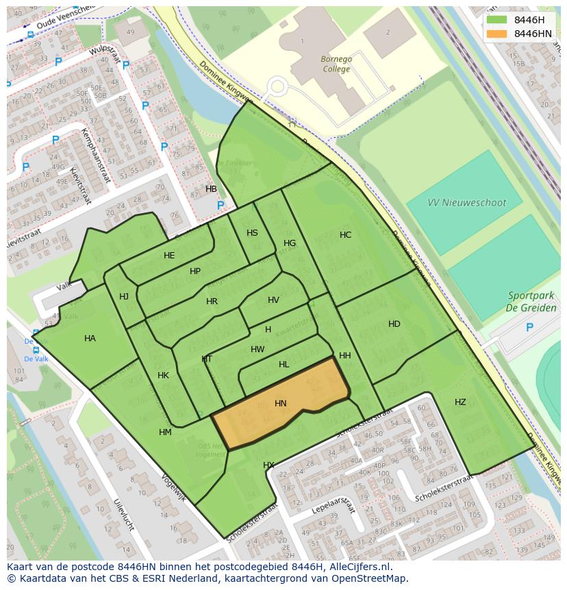Afbeelding van het postcodegebied 8446 HN op de kaart.