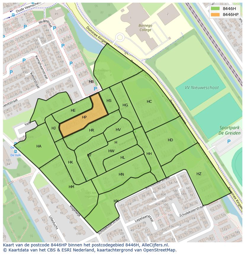 Afbeelding van het postcodegebied 8446 HP op de kaart.