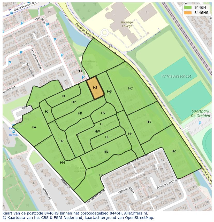 Afbeelding van het postcodegebied 8446 HS op de kaart.