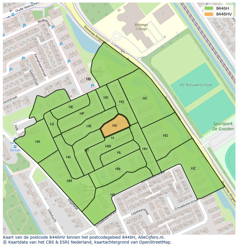 Afbeelding van het postcodegebied 8446 HV op de kaart.