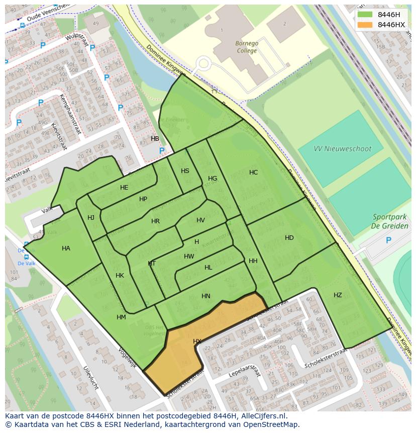 Afbeelding van het postcodegebied 8446 HX op de kaart.