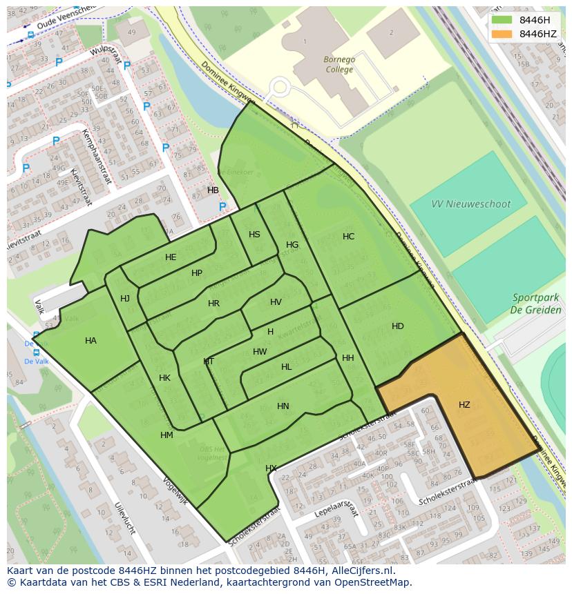 Afbeelding van het postcodegebied 8446 HZ op de kaart.
