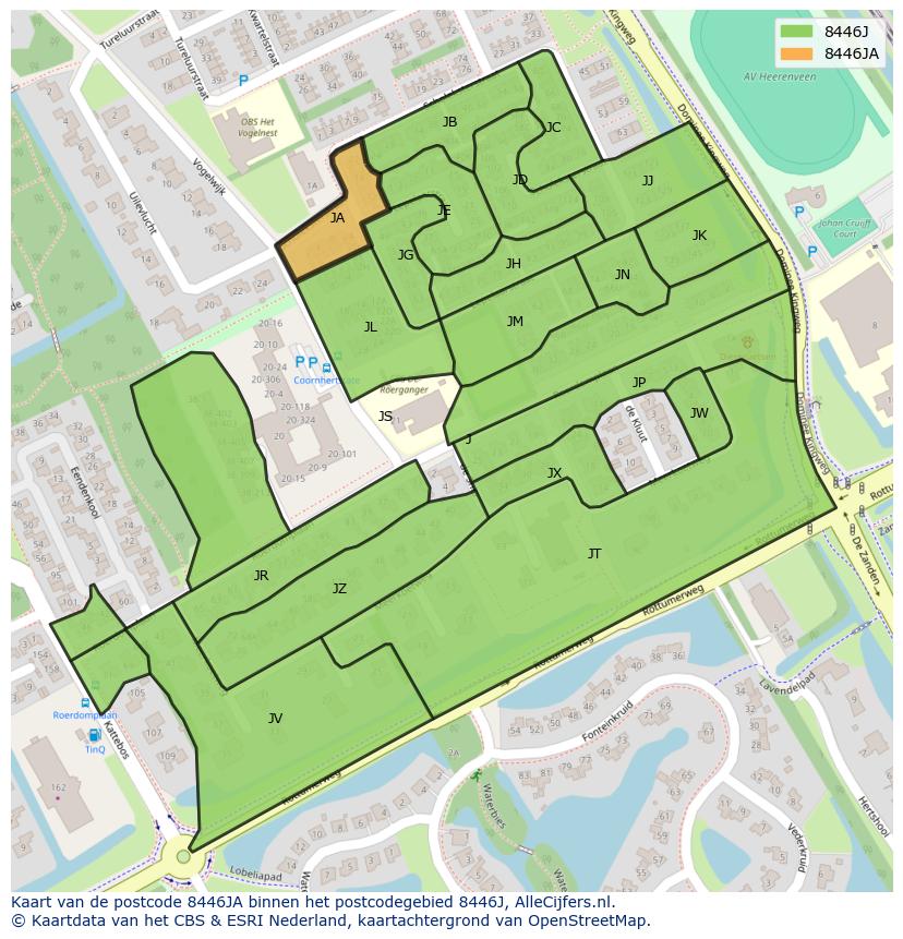 Afbeelding van het postcodegebied 8446 JA op de kaart.