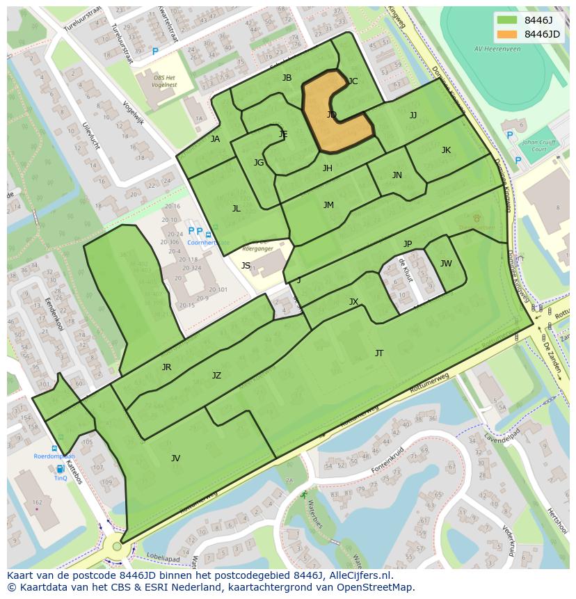 Afbeelding van het postcodegebied 8446 JD op de kaart.