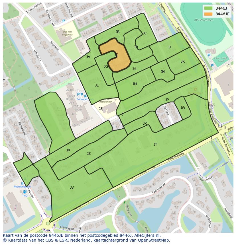 Afbeelding van het postcodegebied 8446 JE op de kaart.