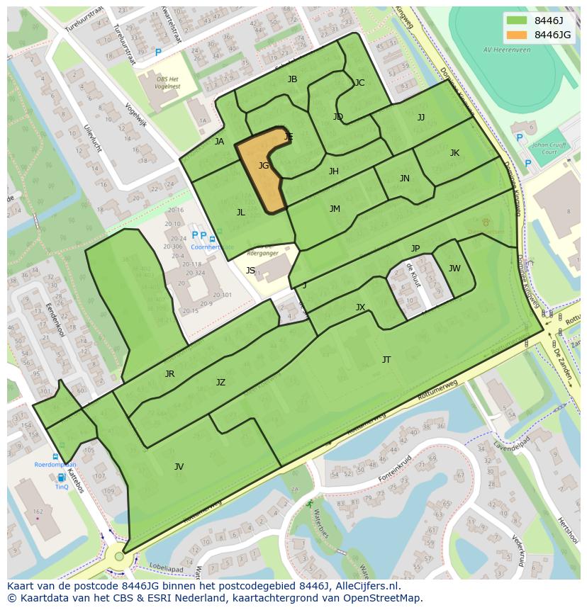 Afbeelding van het postcodegebied 8446 JG op de kaart.