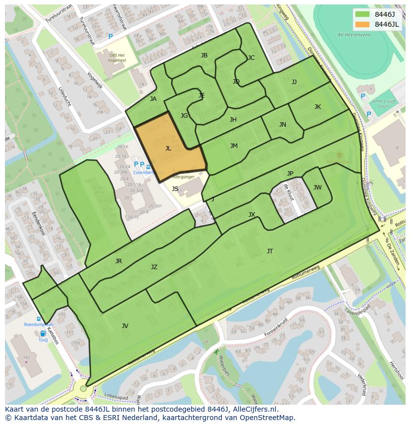 Afbeelding van het postcodegebied 8446 JL op de kaart.