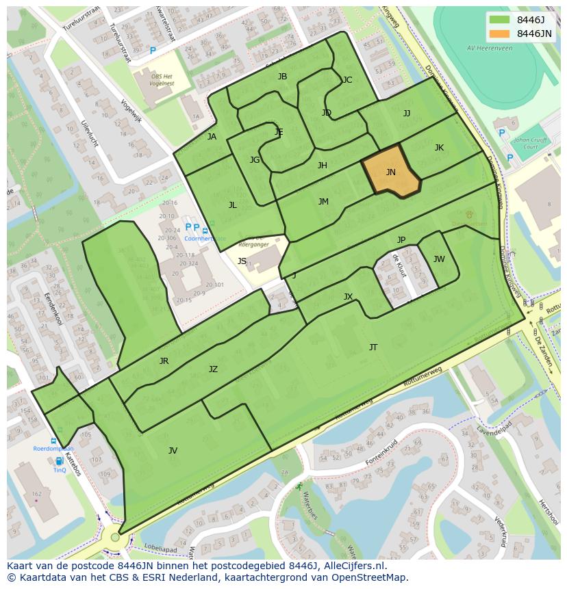 Afbeelding van het postcodegebied 8446 JN op de kaart.