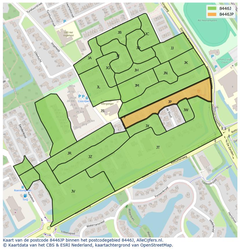 Afbeelding van het postcodegebied 8446 JP op de kaart.