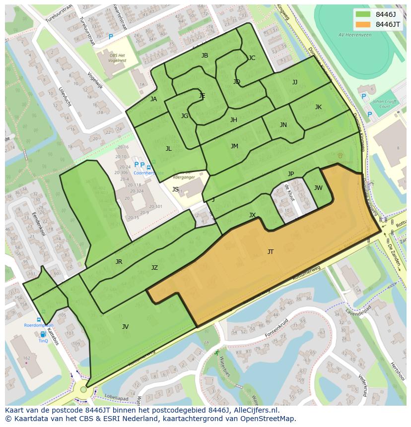Afbeelding van het postcodegebied 8446 JT op de kaart.
