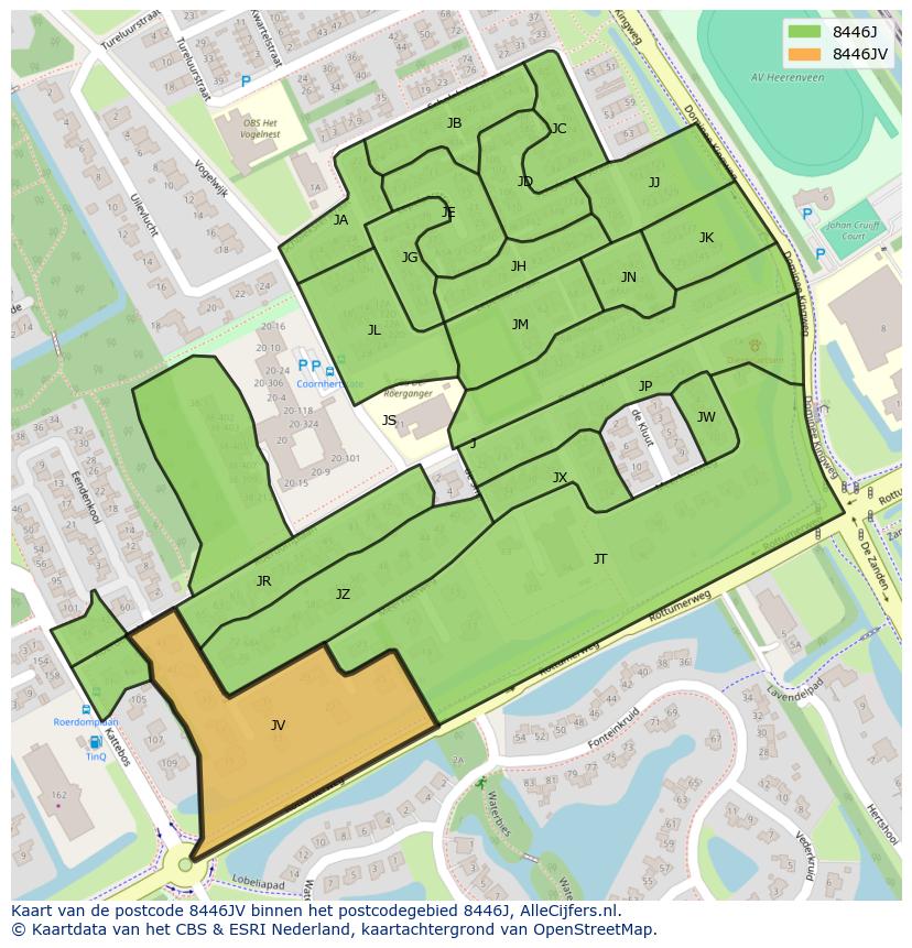 Afbeelding van het postcodegebied 8446 JV op de kaart.