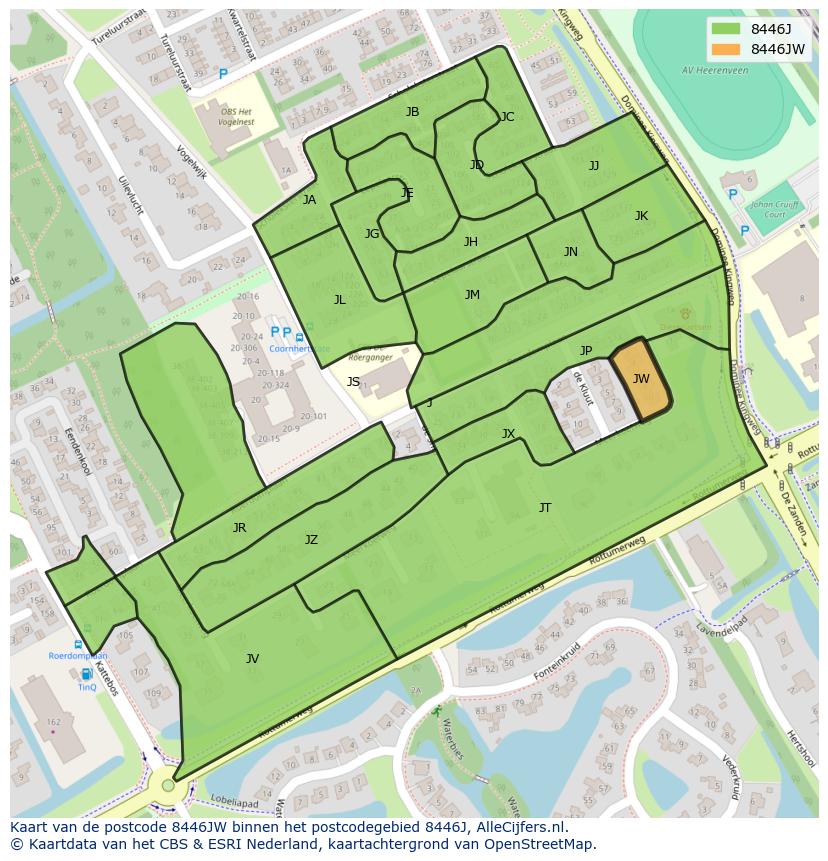 Afbeelding van het postcodegebied 8446 JW op de kaart.