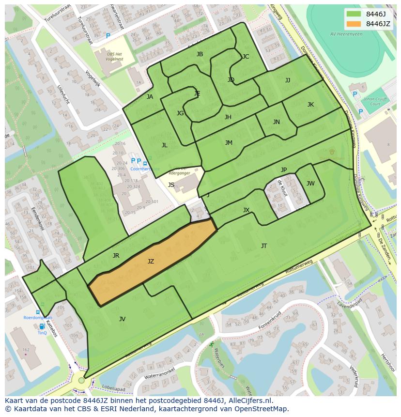Afbeelding van het postcodegebied 8446 JZ op de kaart.