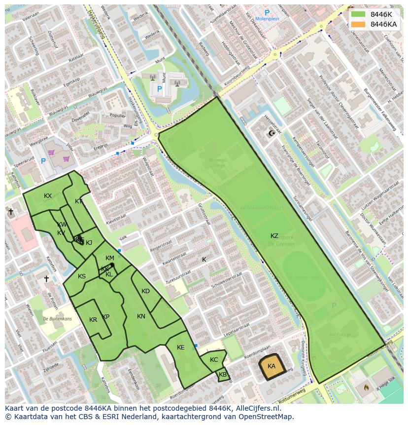 Afbeelding van het postcodegebied 8446 KA op de kaart.