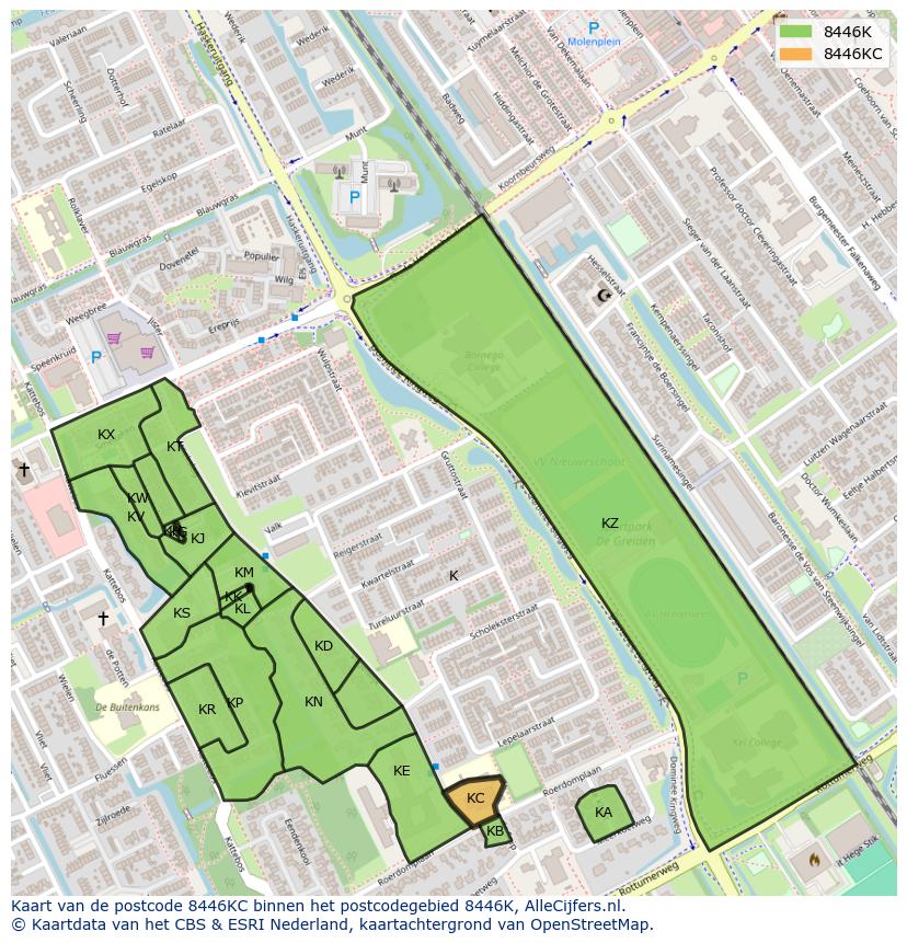 Afbeelding van het postcodegebied 8446 KC op de kaart.