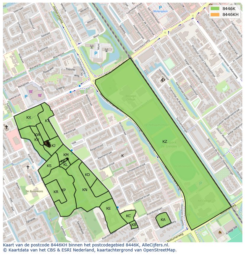Afbeelding van het postcodegebied 8446 KH op de kaart.