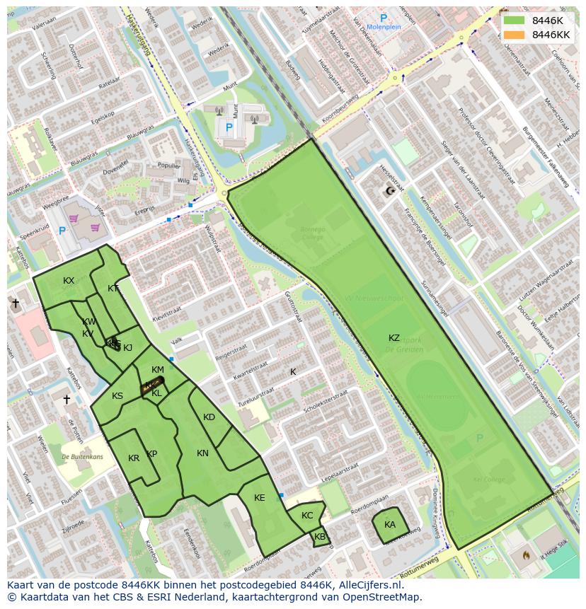 Afbeelding van het postcodegebied 8446 KK op de kaart.