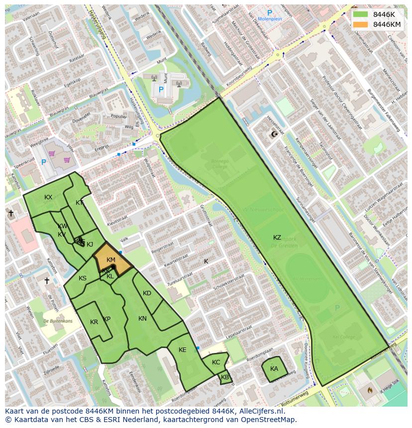 Afbeelding van het postcodegebied 8446 KM op de kaart.