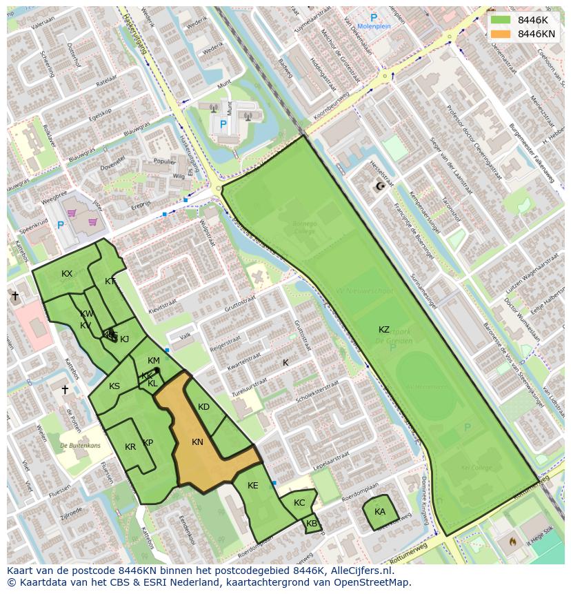 Afbeelding van het postcodegebied 8446 KN op de kaart.