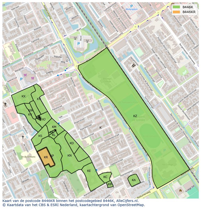 Afbeelding van het postcodegebied 8446 KR op de kaart.