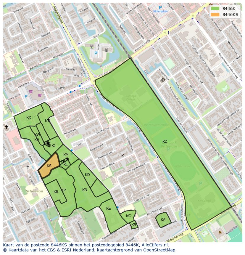 Afbeelding van het postcodegebied 8446 KS op de kaart.